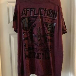 Affliction Burgundy Motorcycle Graphic Tee NEW! Flocked not Printed